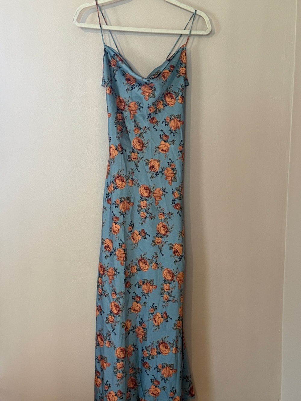 Astr Blue Maxi Slip Dress with Rose Print